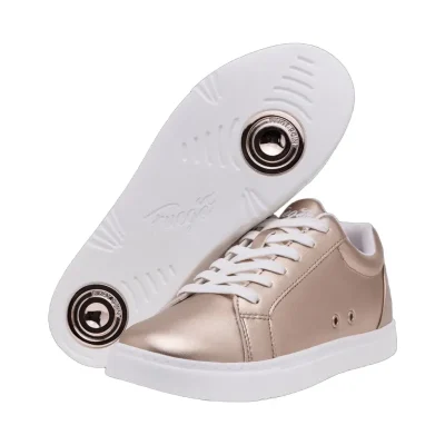 Fuego Low-Top Rose Gold – ružovo-zlaté metalické tanečné tenisky s bielou podrážkou a pivot pointmi