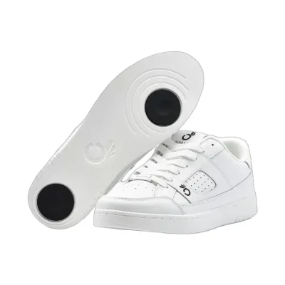 Pana Mio White Low Leather – biele kožené tanečné tenisky, pohľad na topánku a spodnú stranu podrážky.